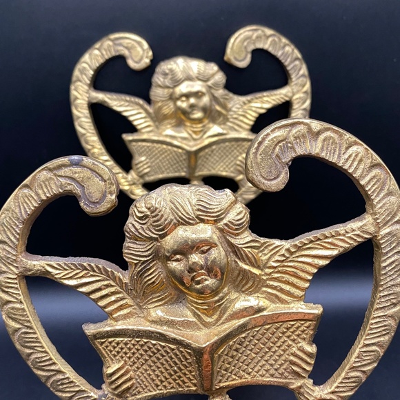 Candle Sconce x2 brass, christmas cherub with song book, VTG 1970s India - Picture 4 of 4